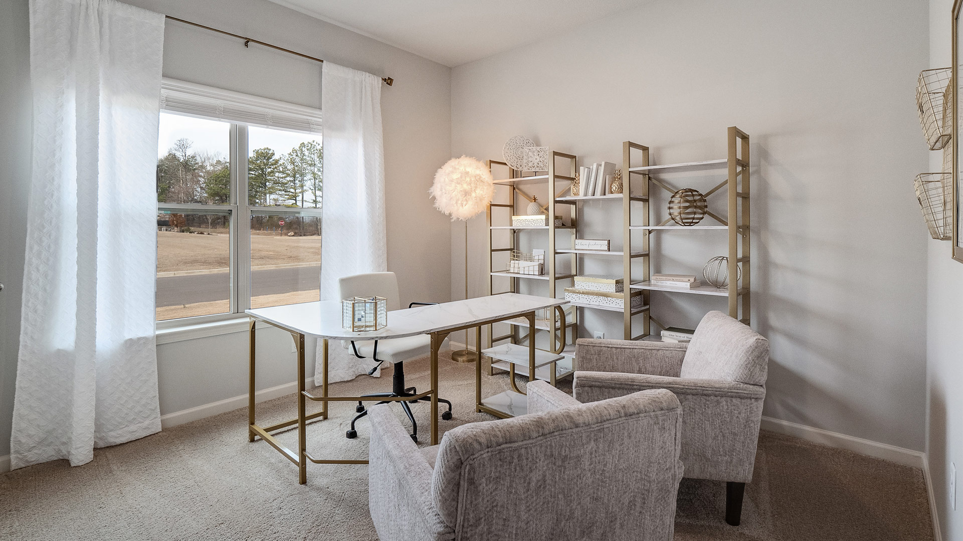 Interior bedroom with office decor