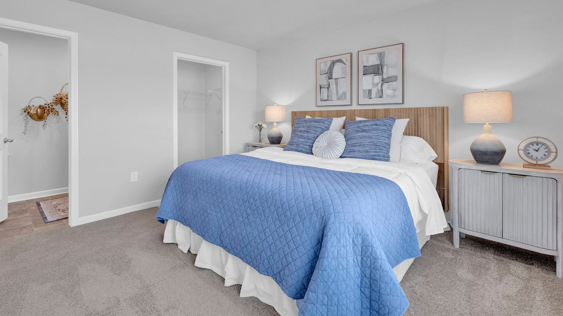 Primary bedroom comfortably fits a king size bed