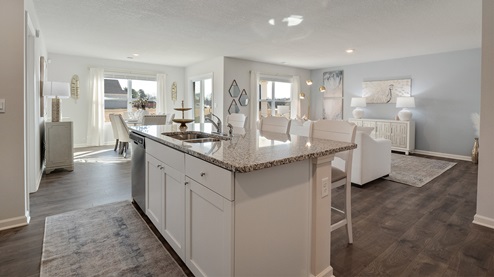 Spacious kitchen island overlooking the living room