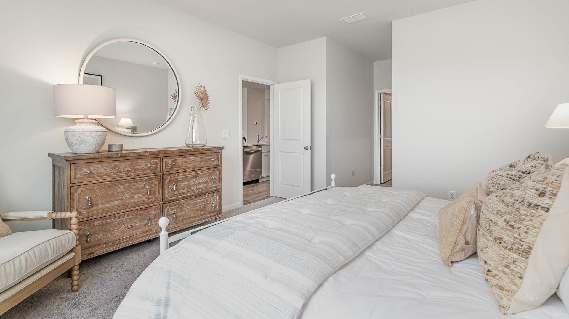 Primary bedroom comfortably fits a king size bed