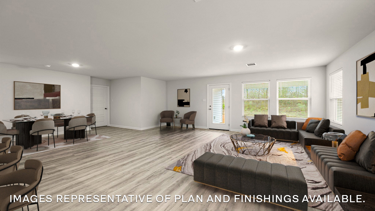 Virtually staged living room and dining room