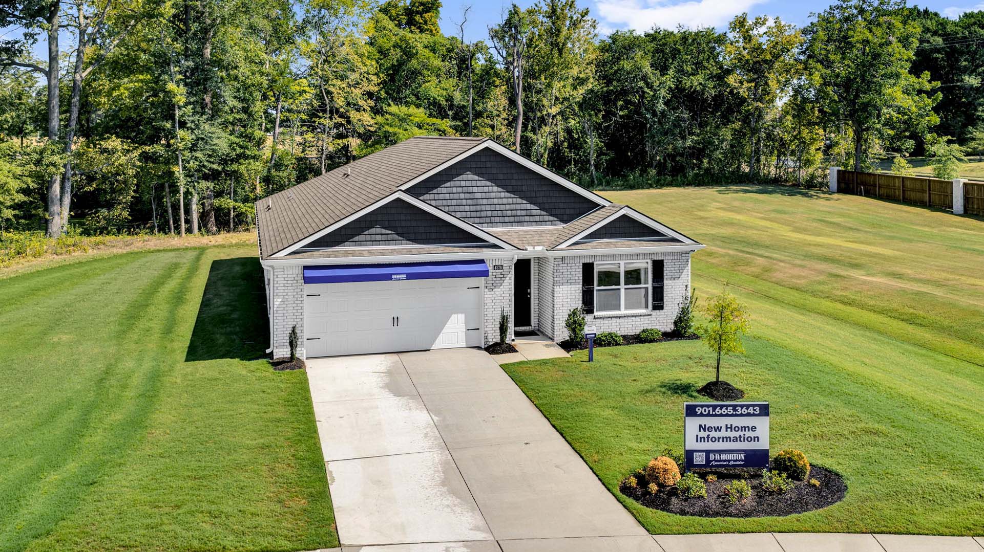 Drone view of our model home in Riggs Pointe