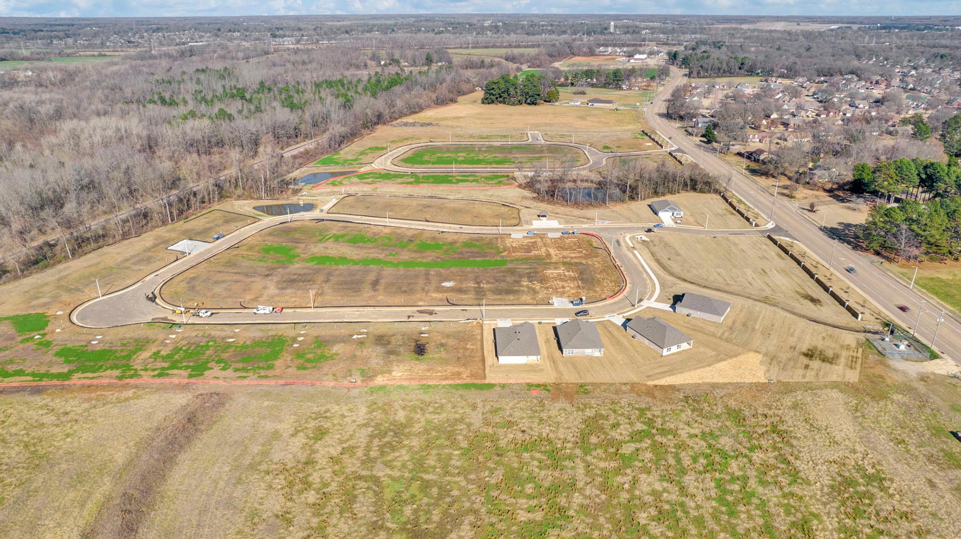 Side drone view of Riggs Pointe our new community in Millington, TN