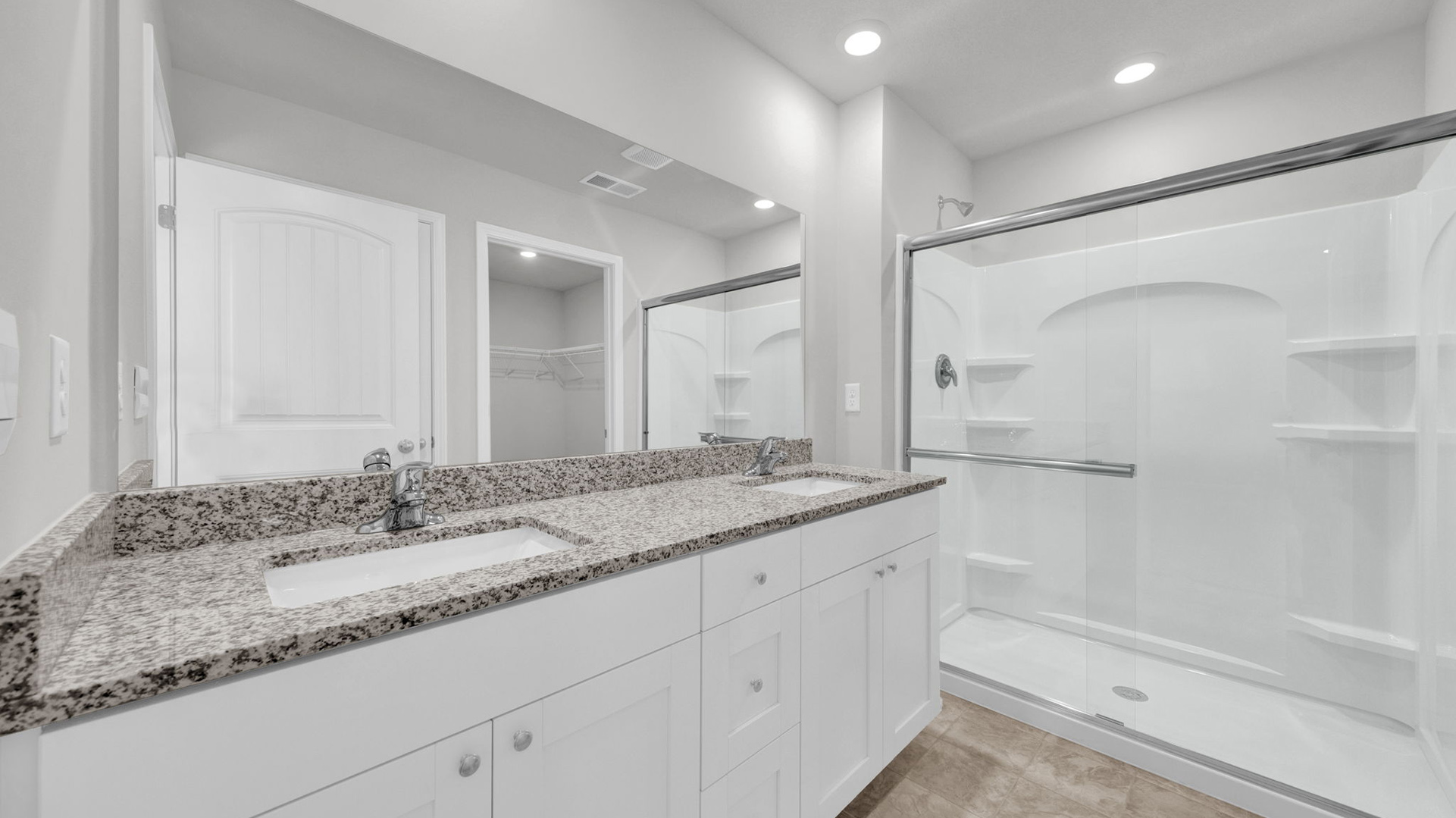 EN suite bathroom with a dual vanity
