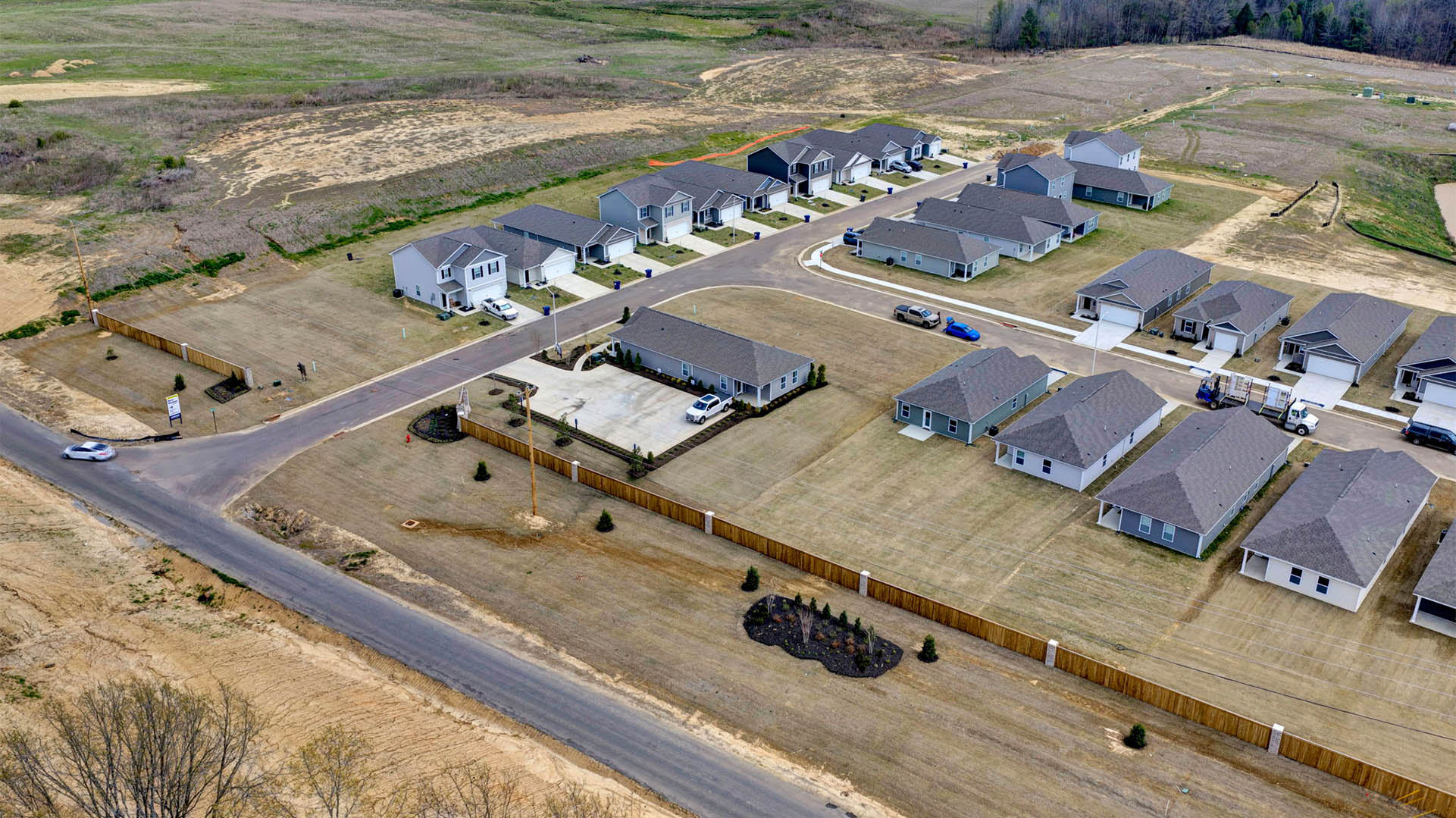 Drone view of our Chickasaw Trails community, right off of interstate 269.