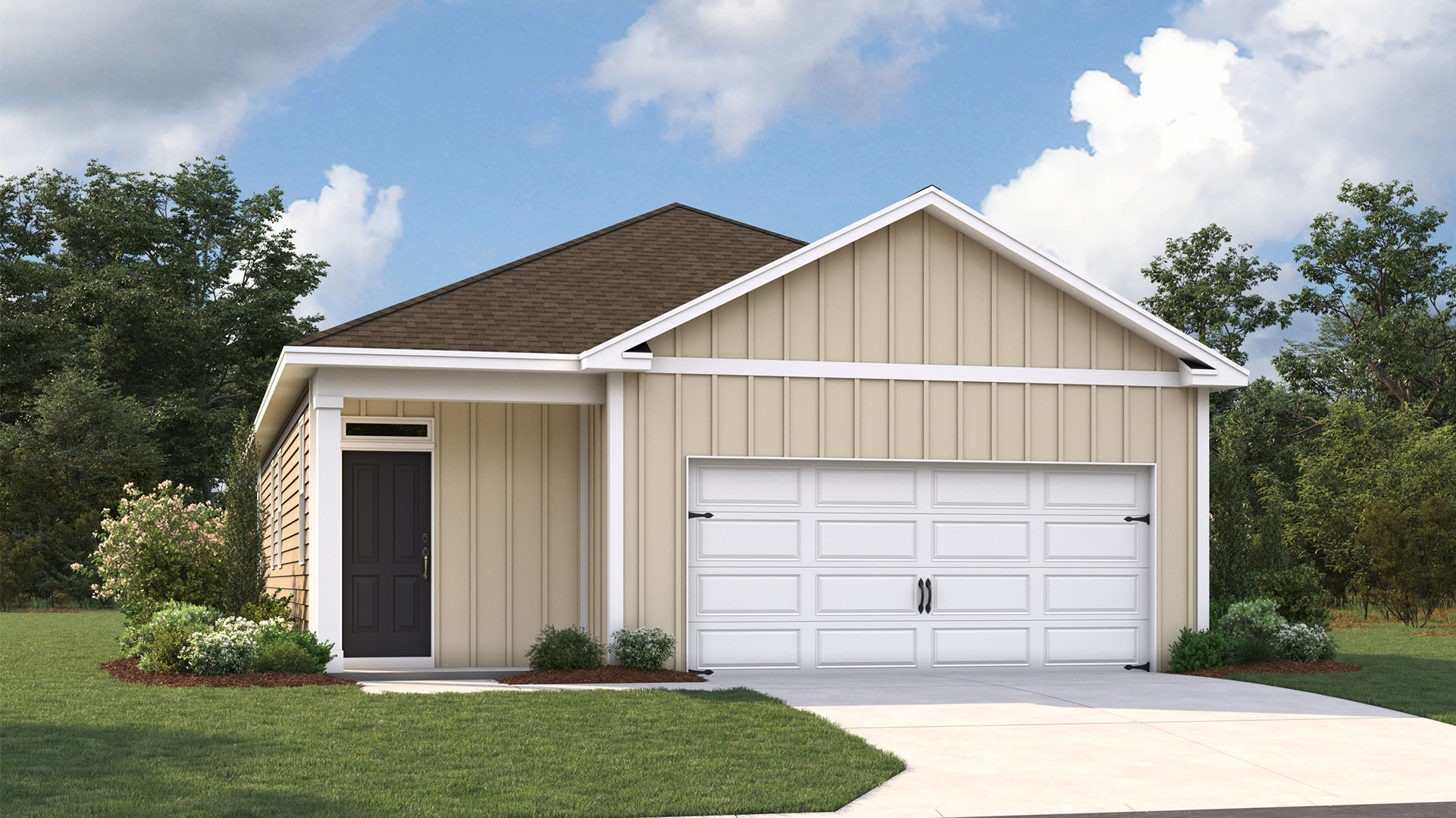 Exterior elevation rendering of the Downing C, offered in Chickasaw Trails