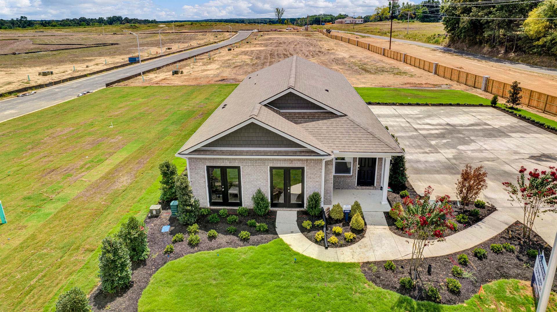 Drone view of our model home at Chickasaw Trails