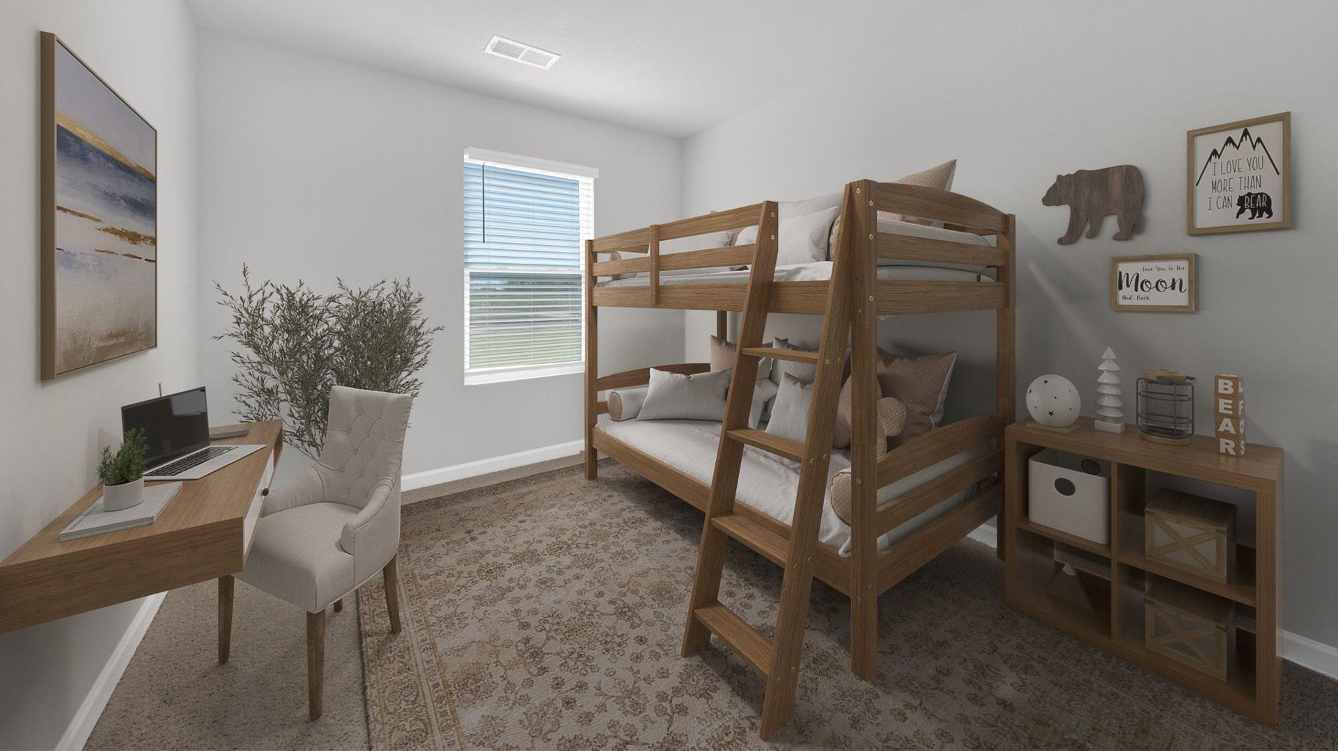 Third bedroom virtually staged with bunk beds
