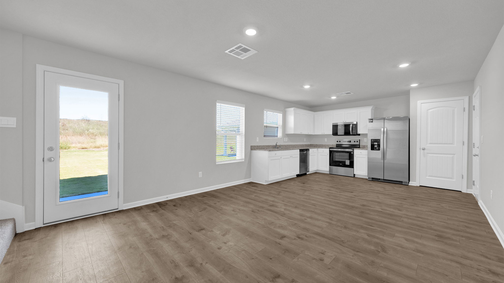 Living room open to the dining area