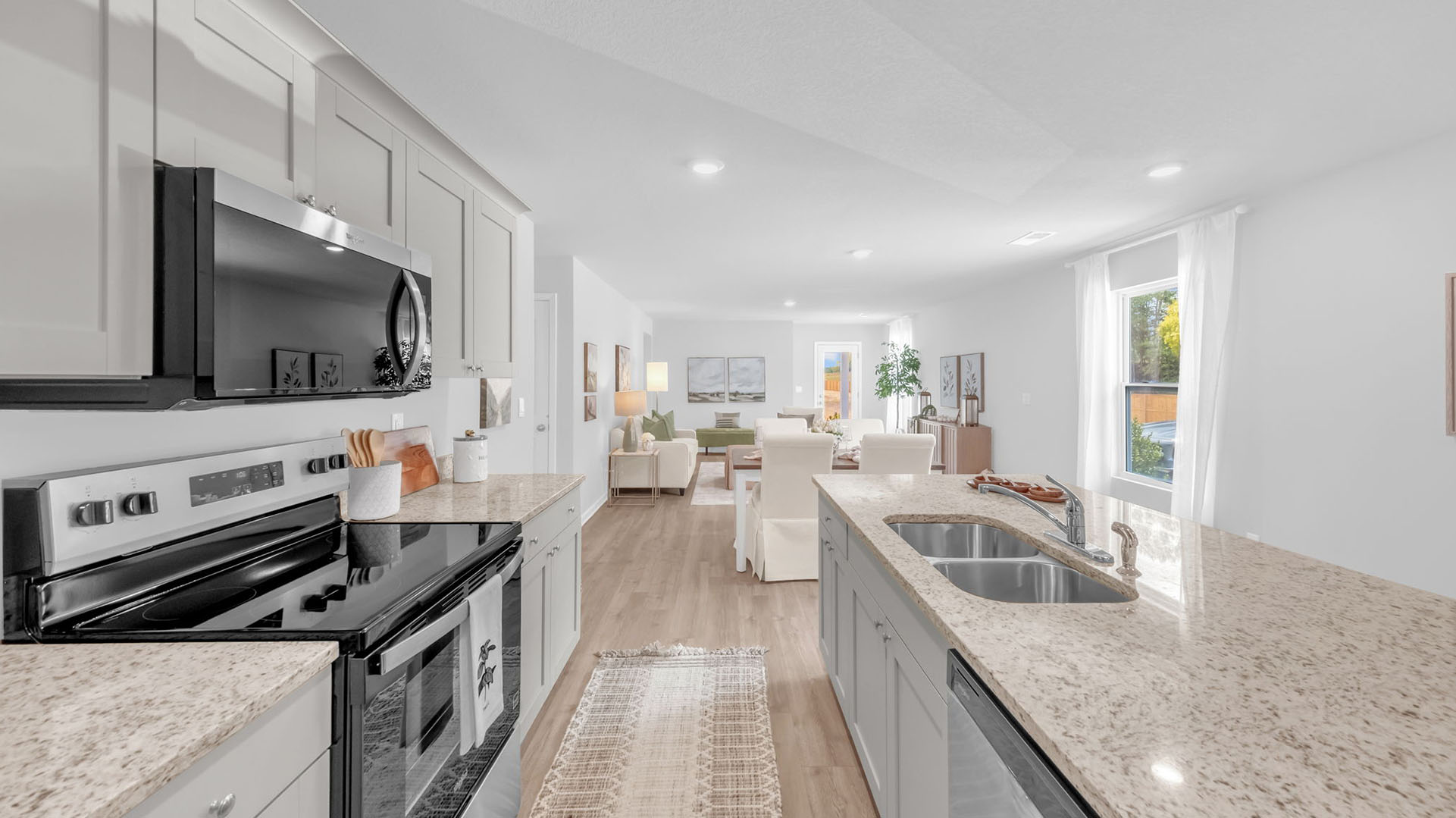 Kitchen area opens up into the other main living areas