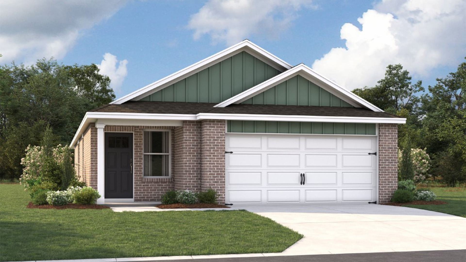 Harper plan, a single story home with a two car garage