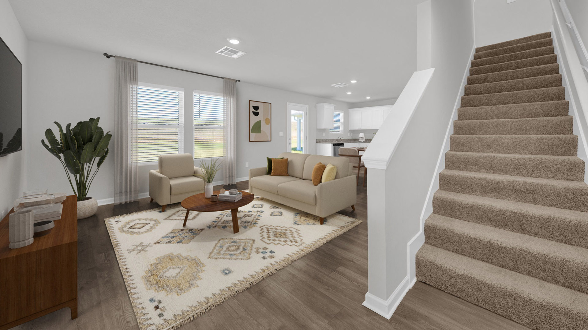 Staircase leading up into the second floor of the home