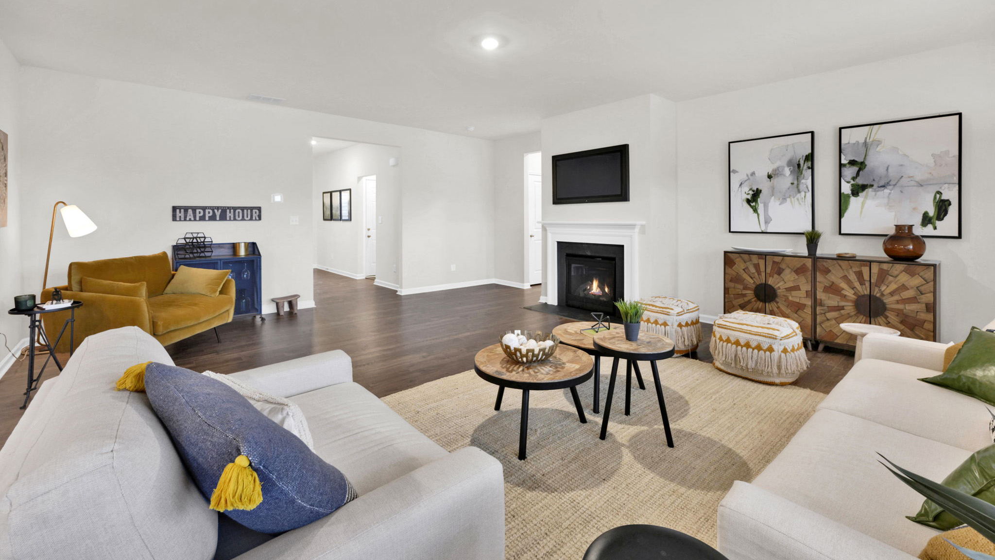 open concept living area with two double windows