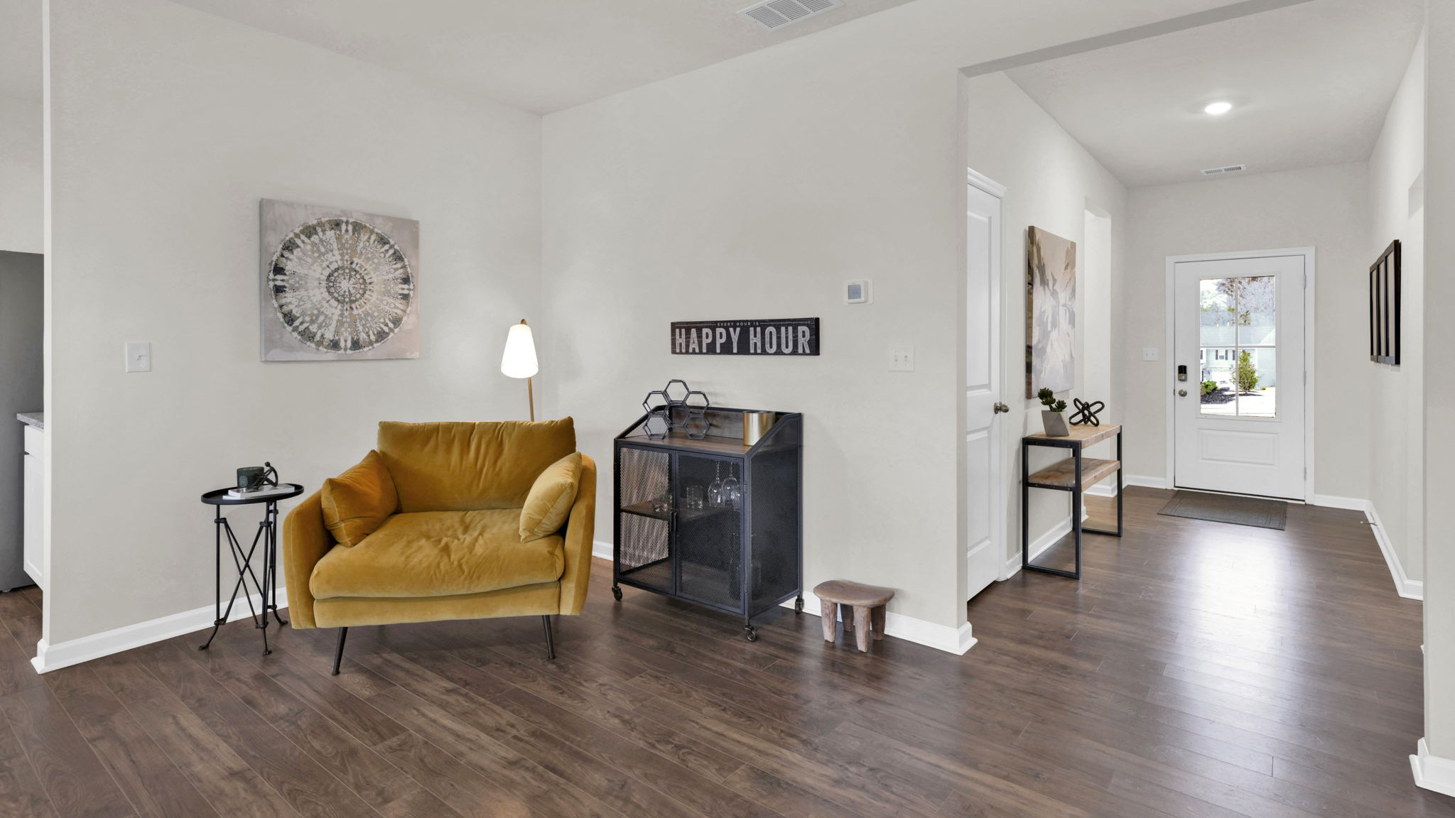 open concept living area with two double windows