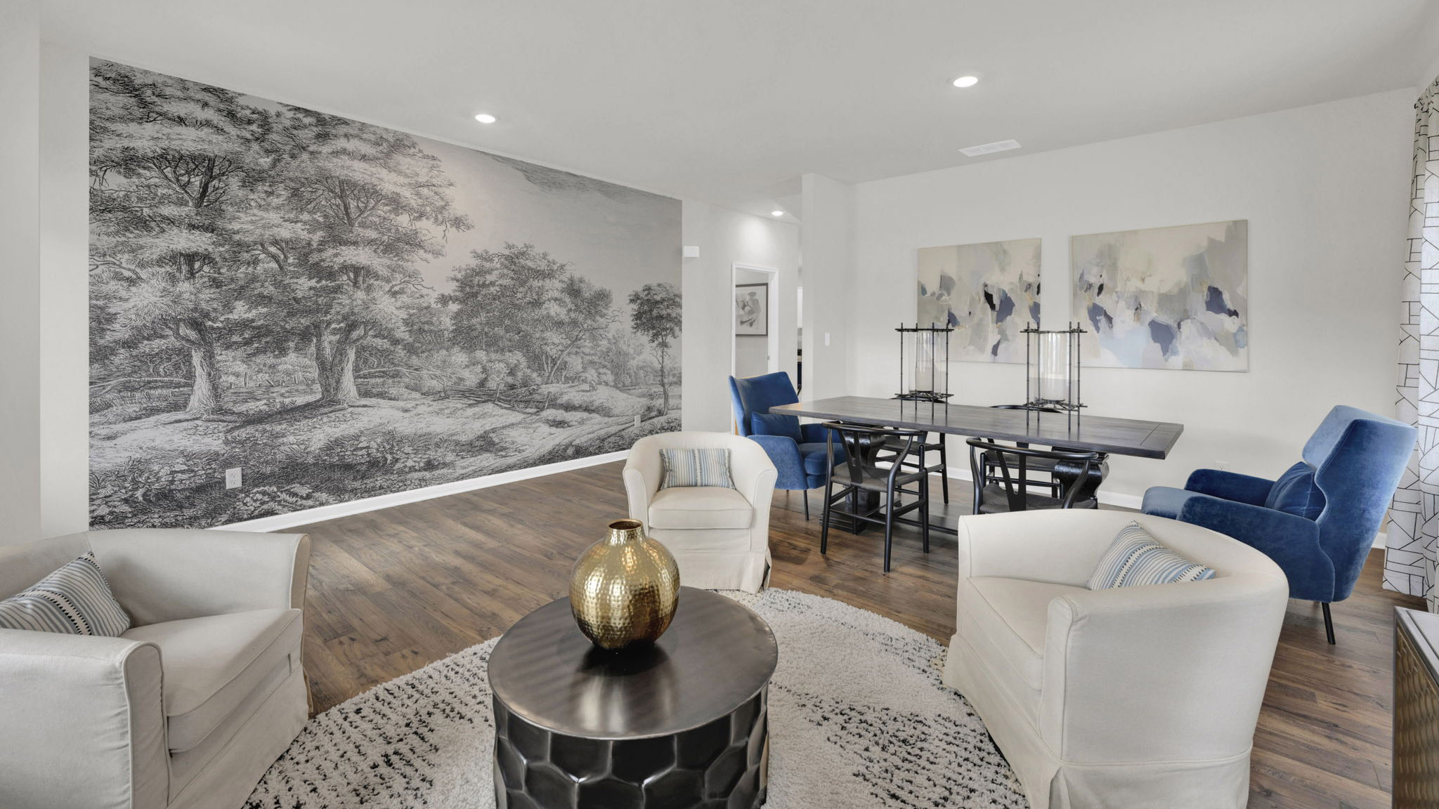 open concept seating area with formal dining area