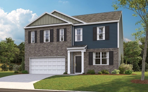 Two story home with brick and vinyl siding