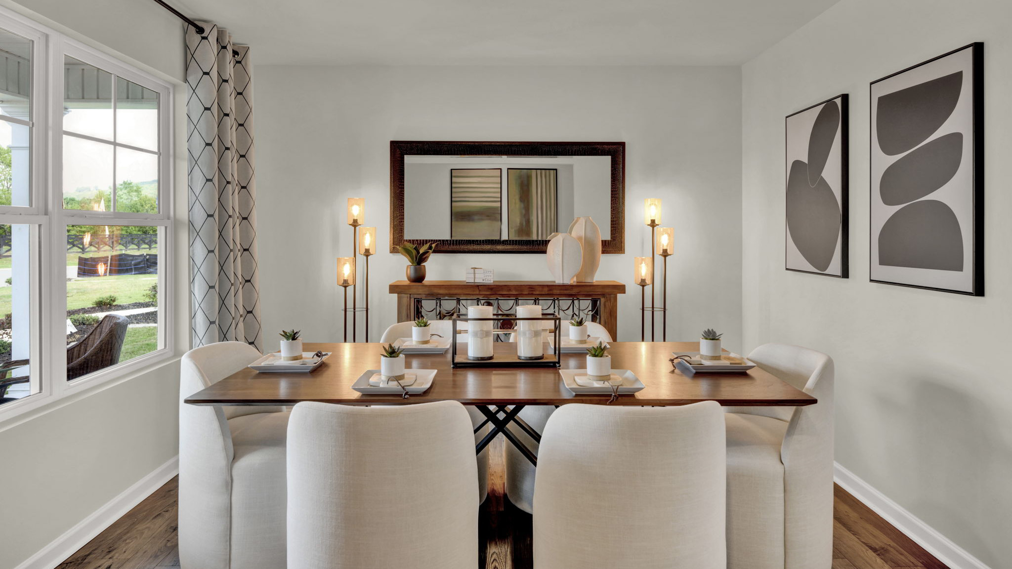 formal dining area with double window