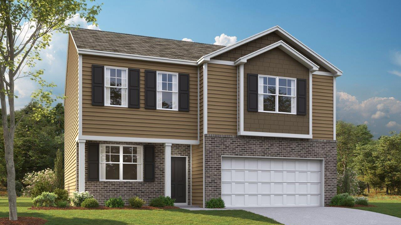 Two story home with brick and two car garage