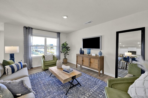 Living room of home with double window