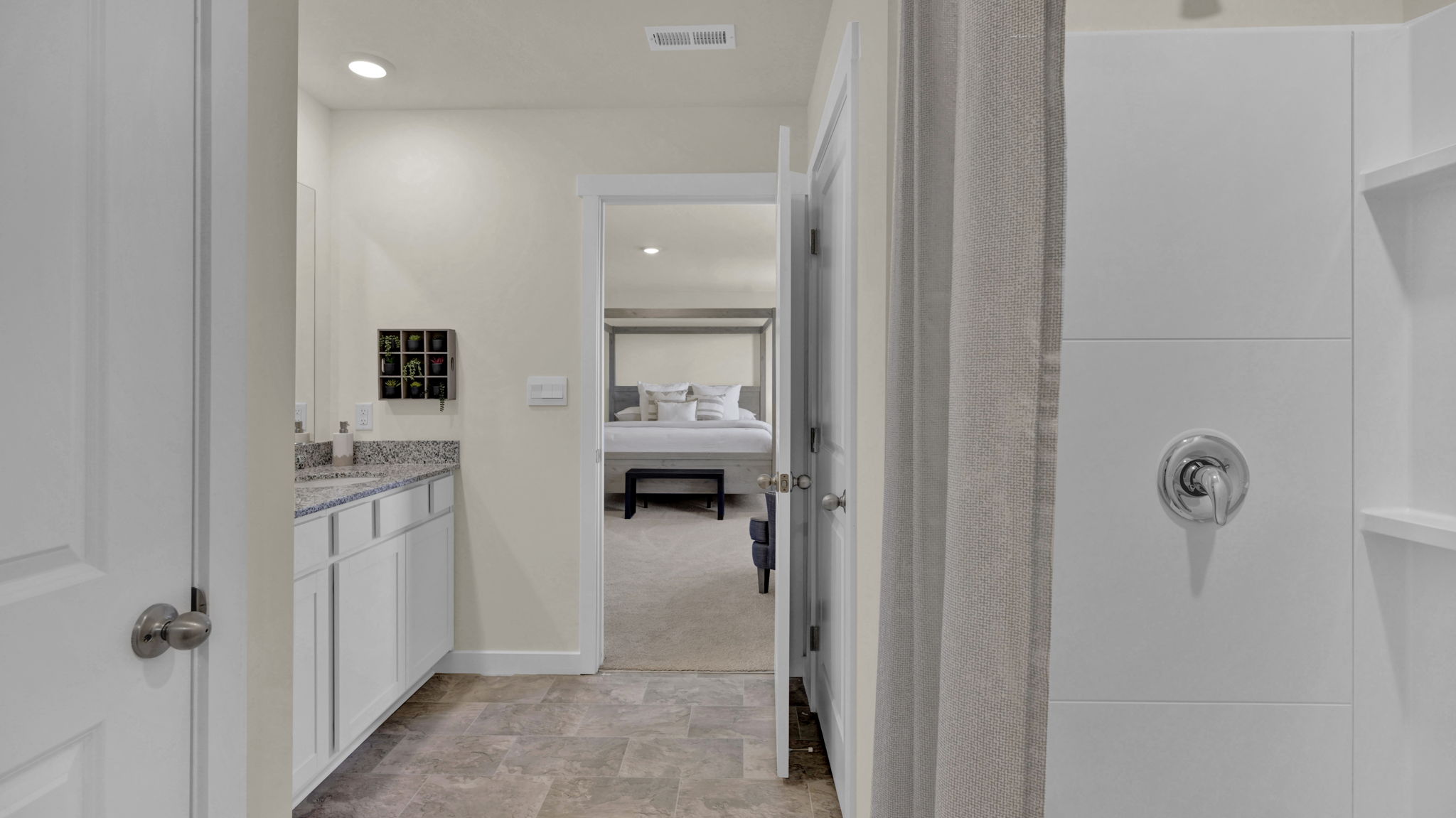 primary bathroom with walk-in shower