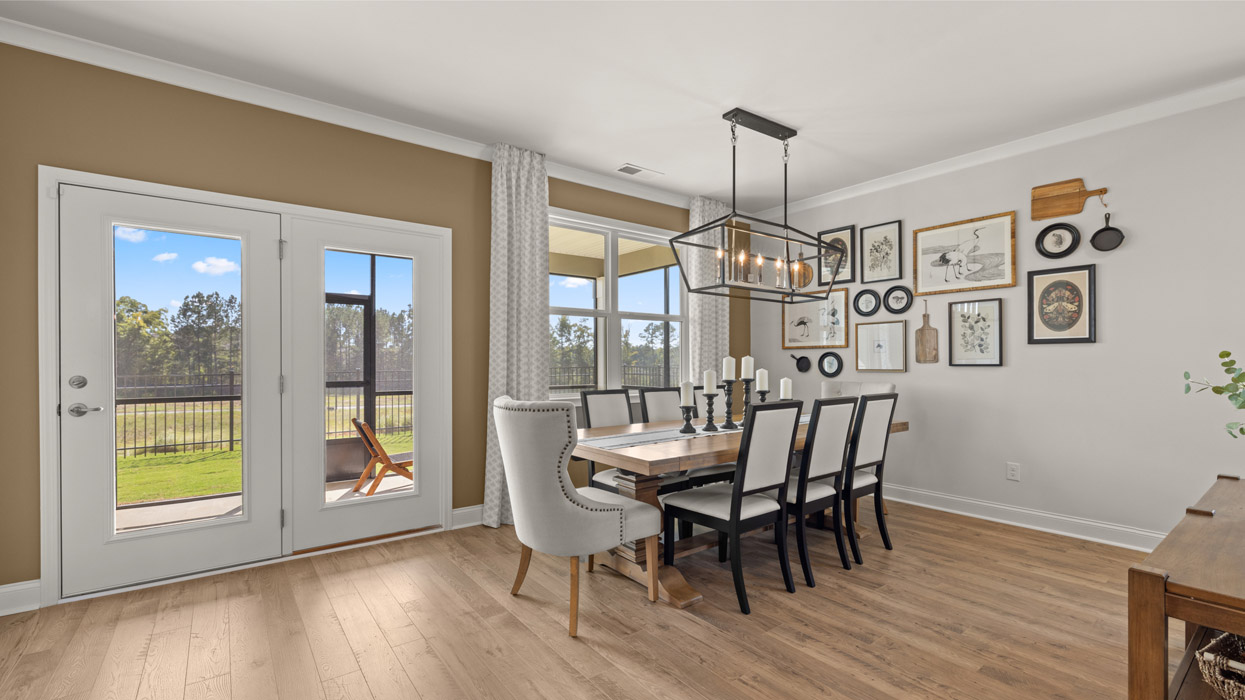 open concept living room with dining table