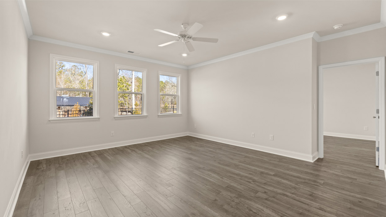 living room with triple window