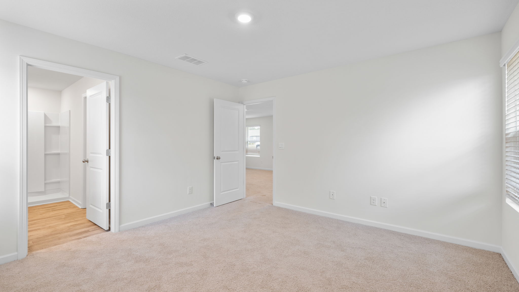 large bedroom with carpet and light walls