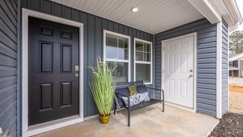 Exterior shot of front porch and front door