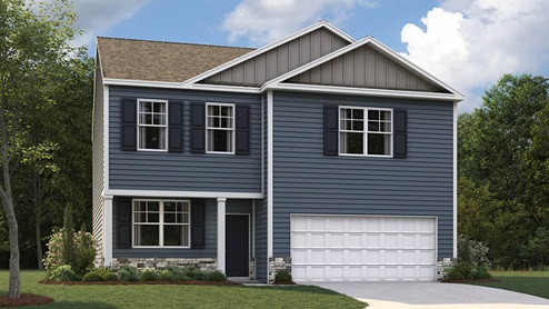 Two story home with vinyl and two car garage