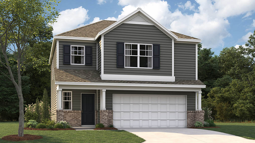 rendering of two story home with two car garage