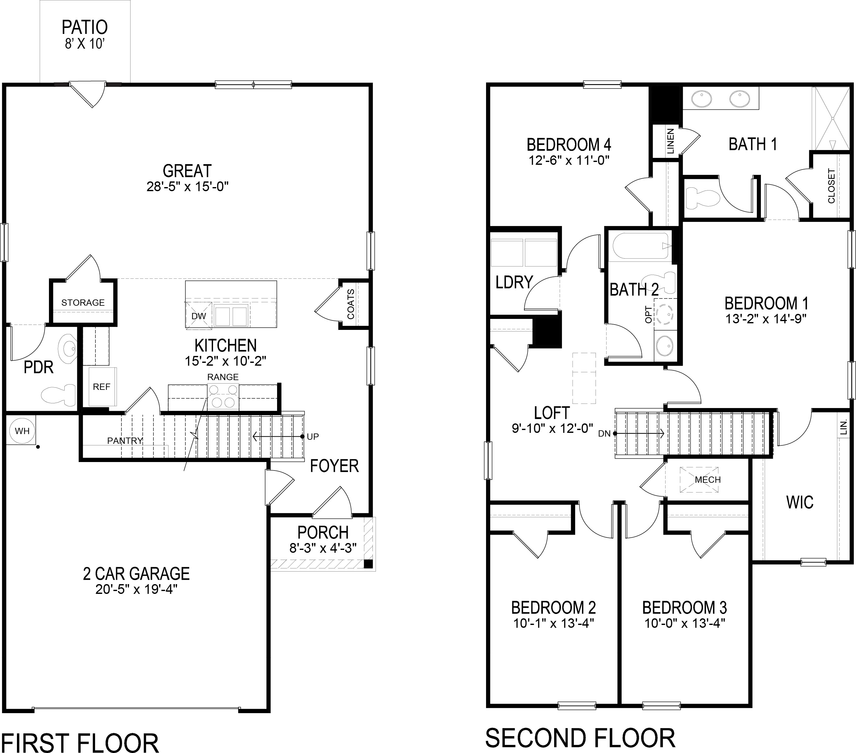 Elston floorplan rendering with area layout in black and white.