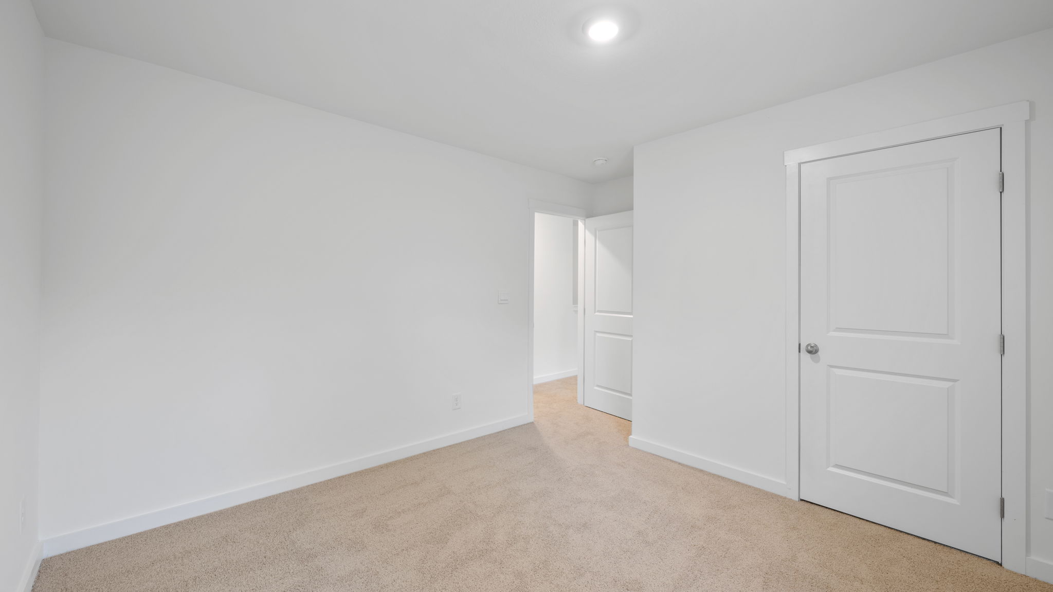 Upstairs guest bedroom with carpet and walk in closet