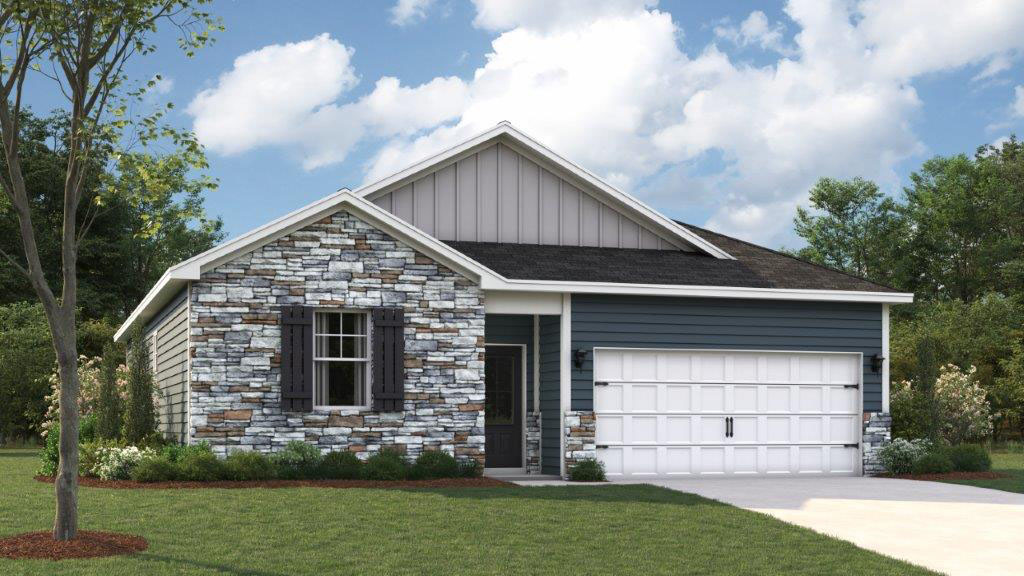 One story home with stone and one car garage