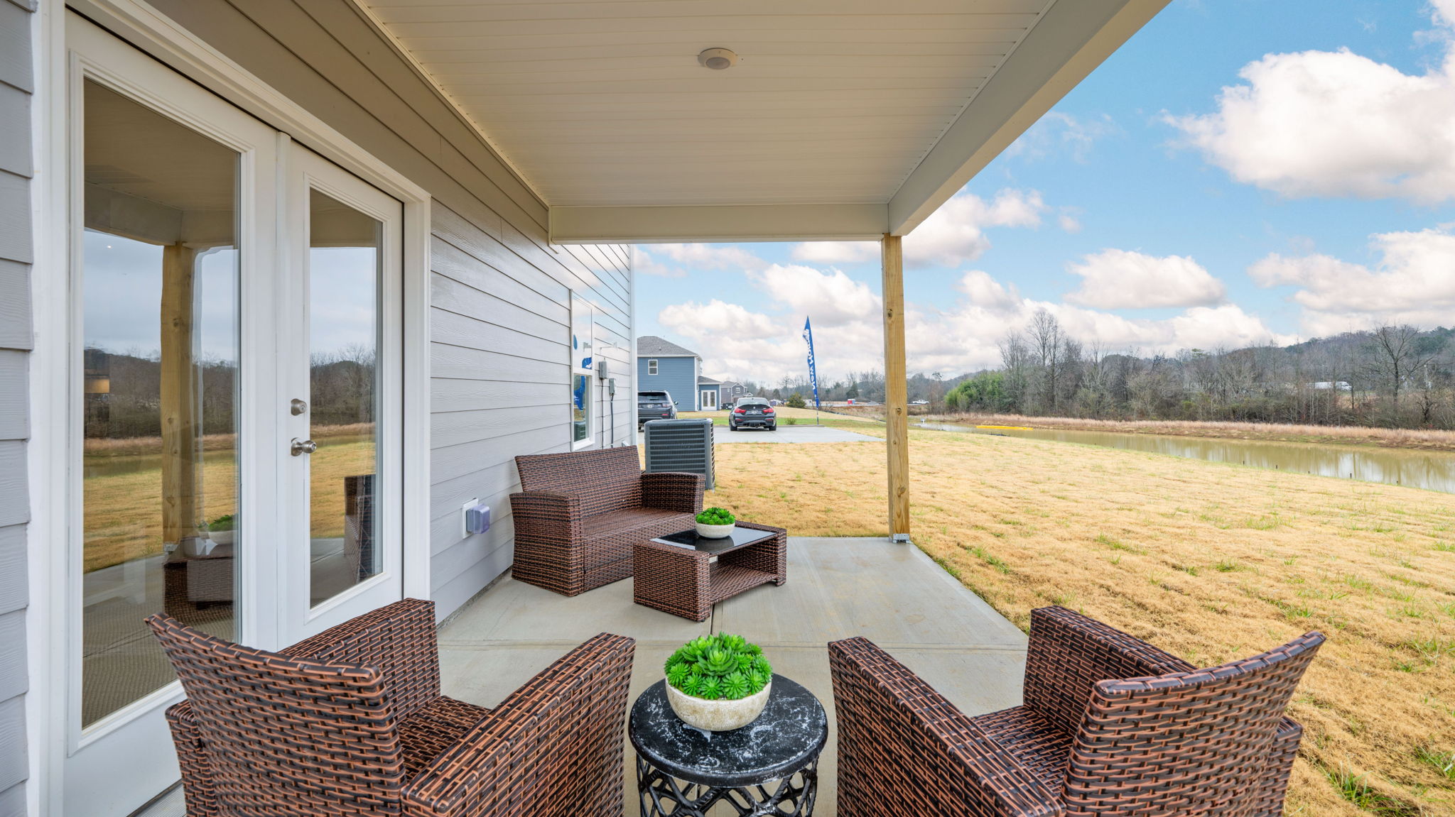 patio area with furniture and doors