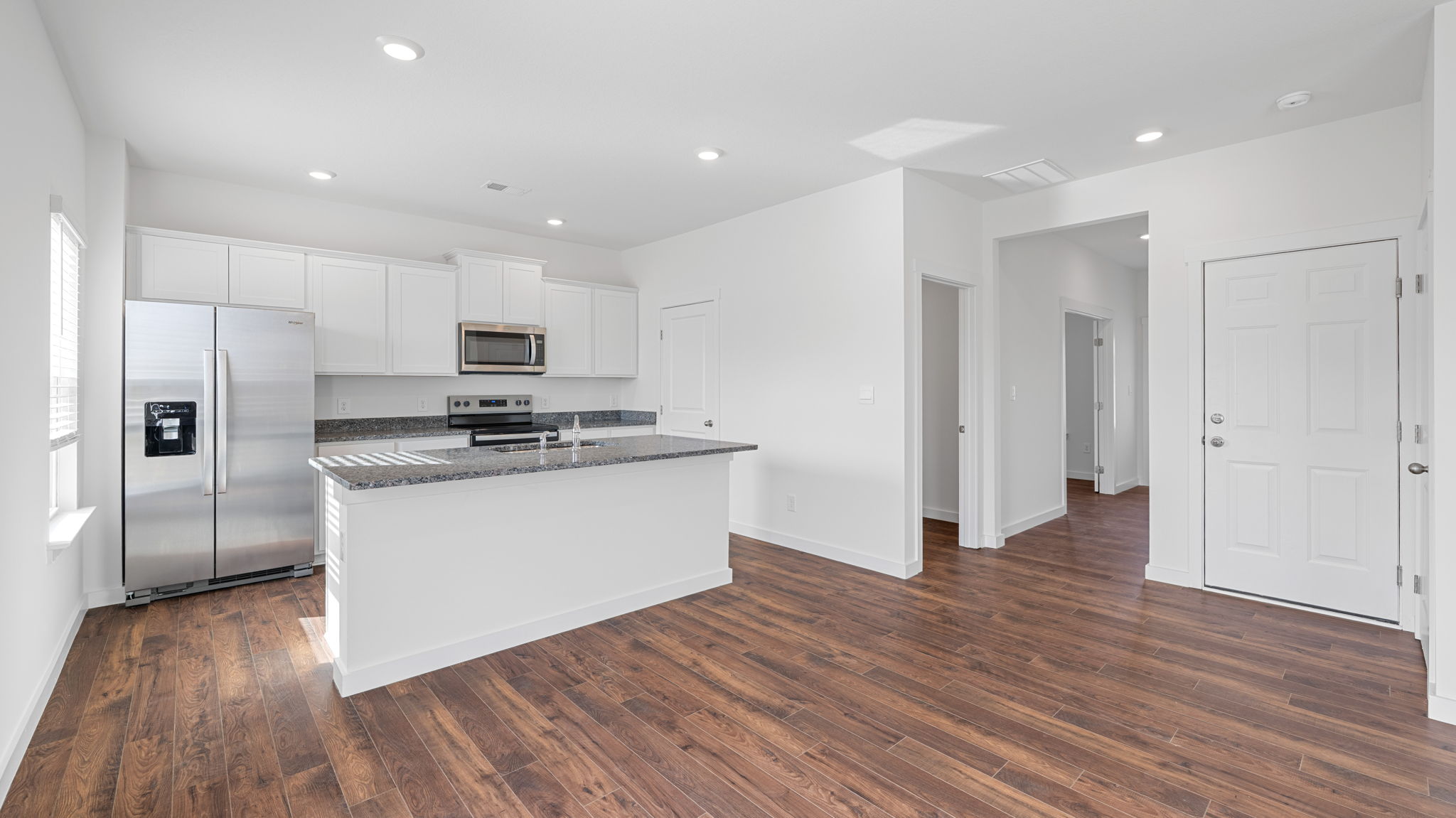 kitchen with large island and single window