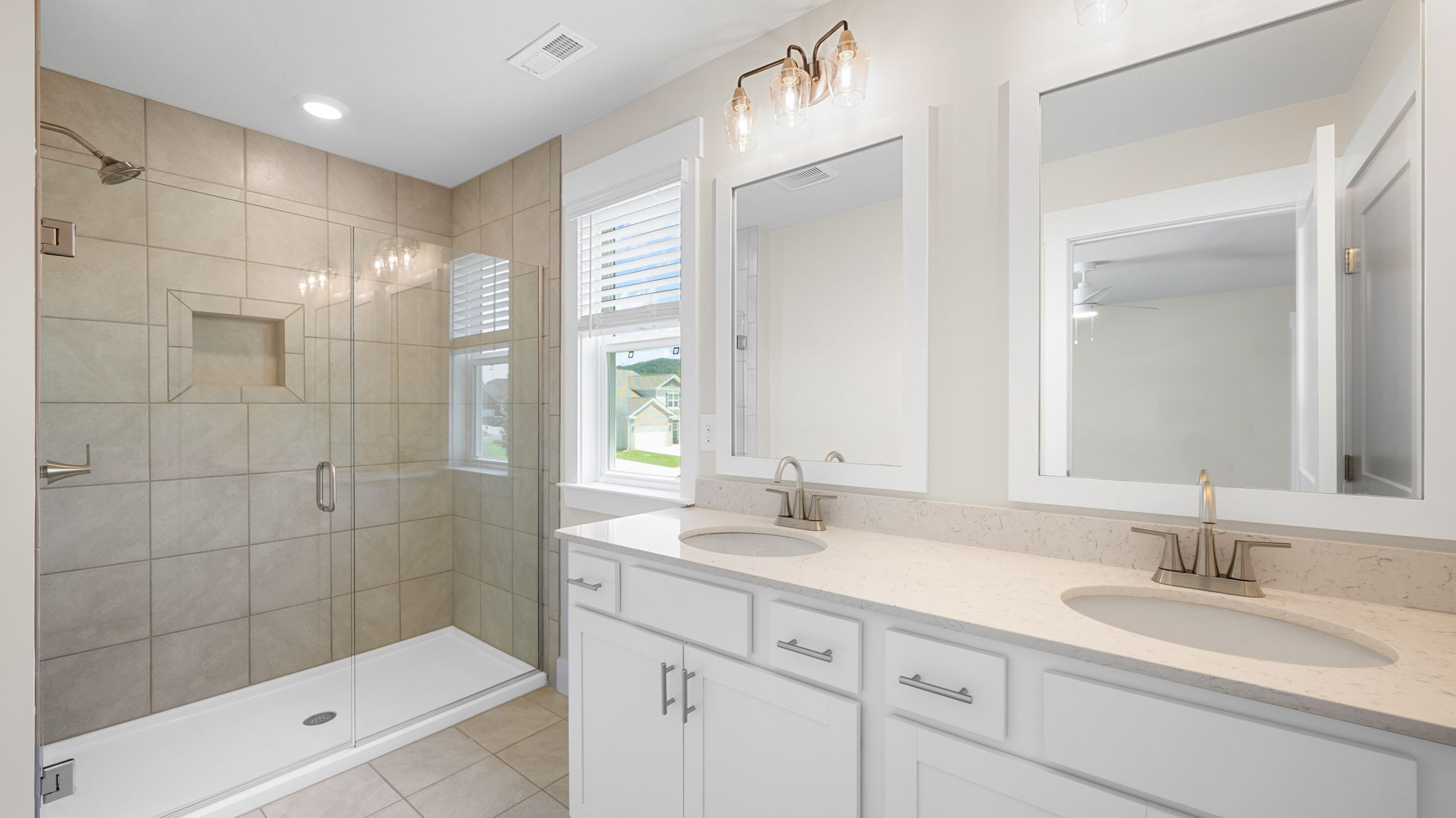 primary bathroom with double bowl vanity