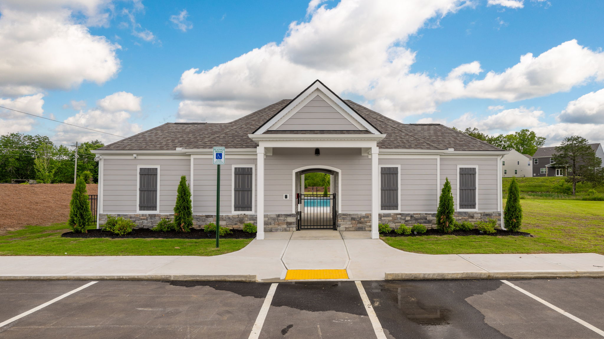 community pool house and parking log