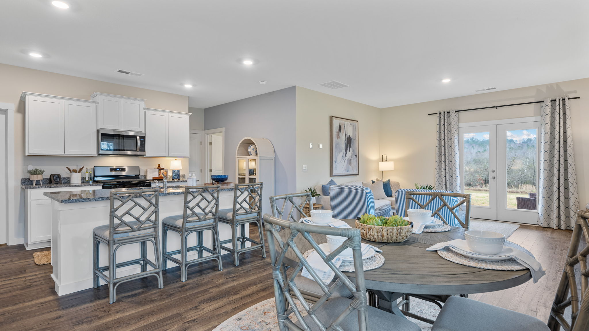 open concept kitchen and dining