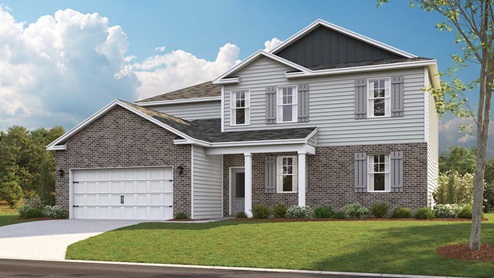 Rendering of a home with brick and vinyl siding