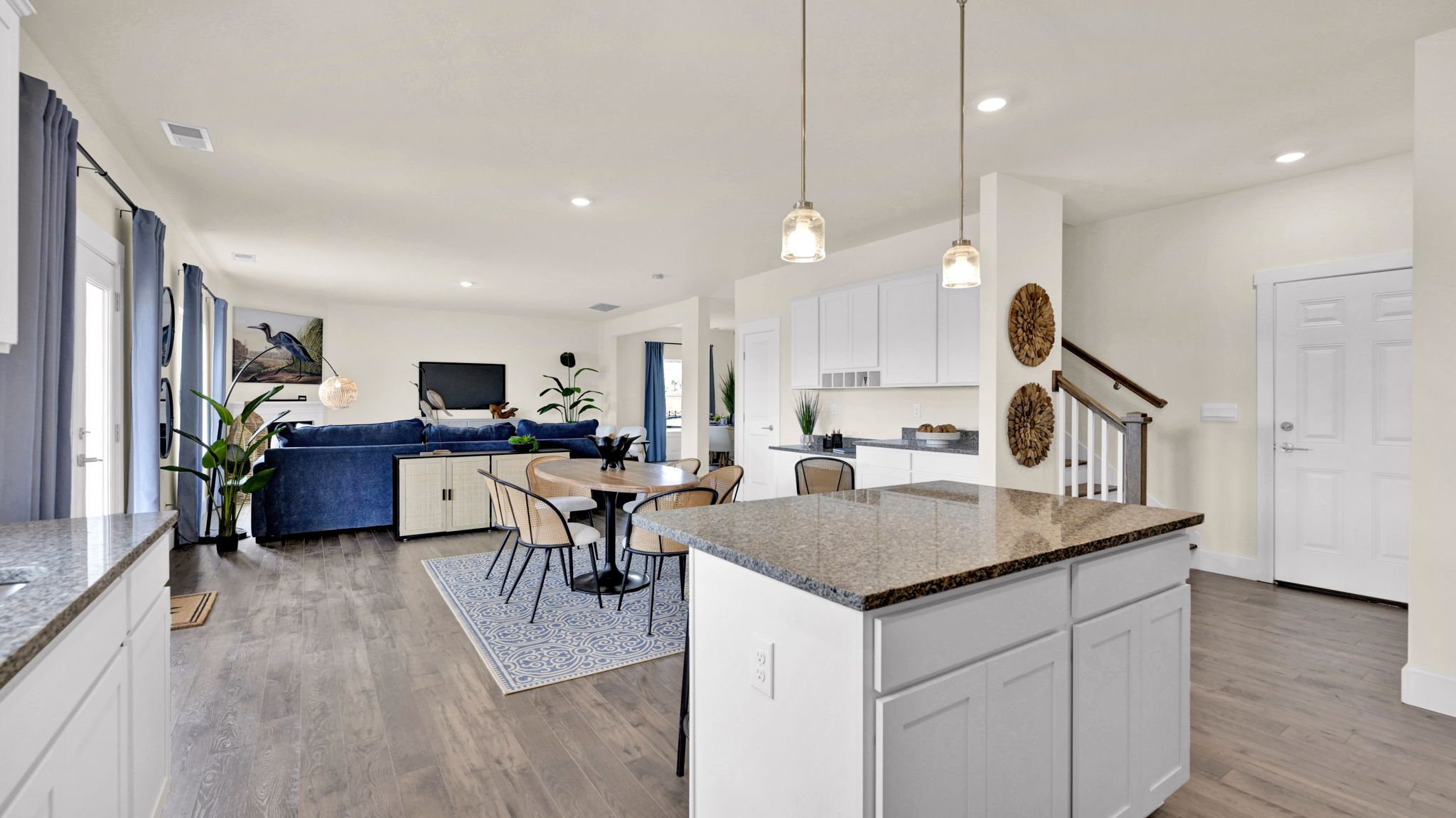 open kitchen area with island