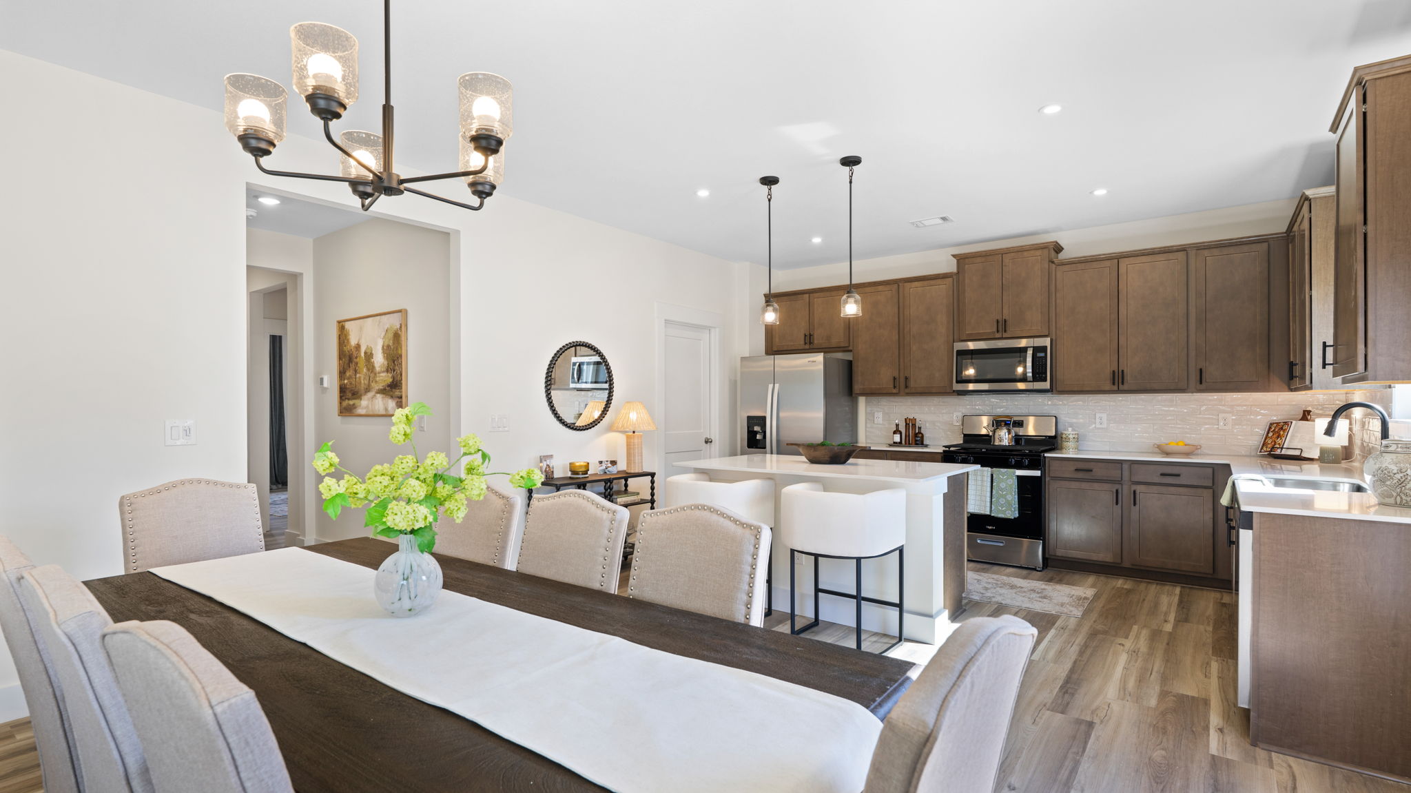 Open concept kitchen with stainless steel appliances