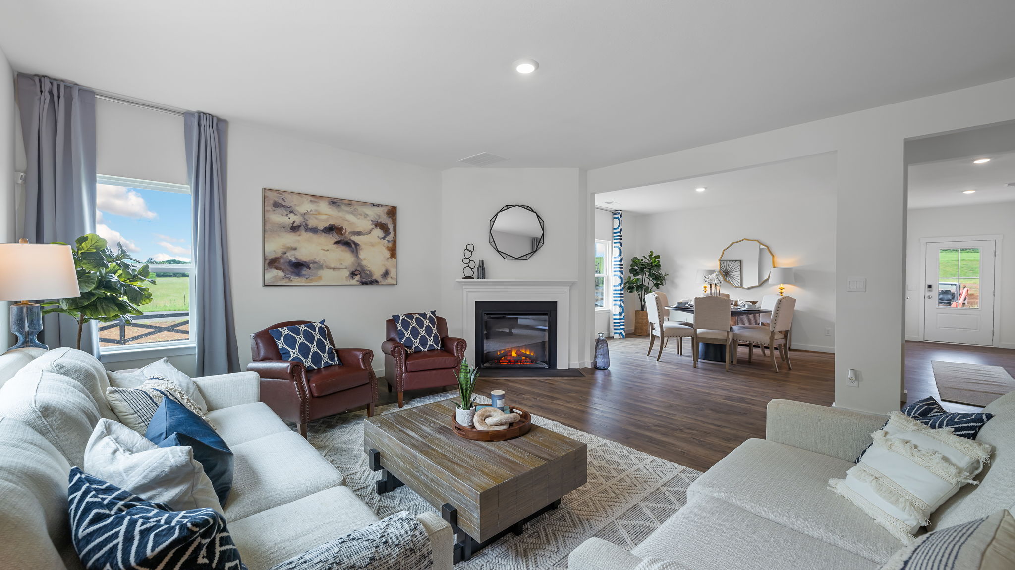 open concept living room with fireplace