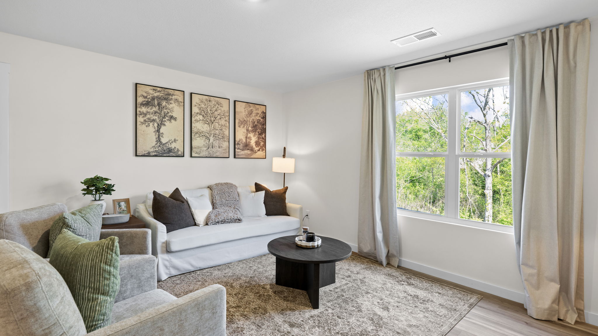 living room with large double window