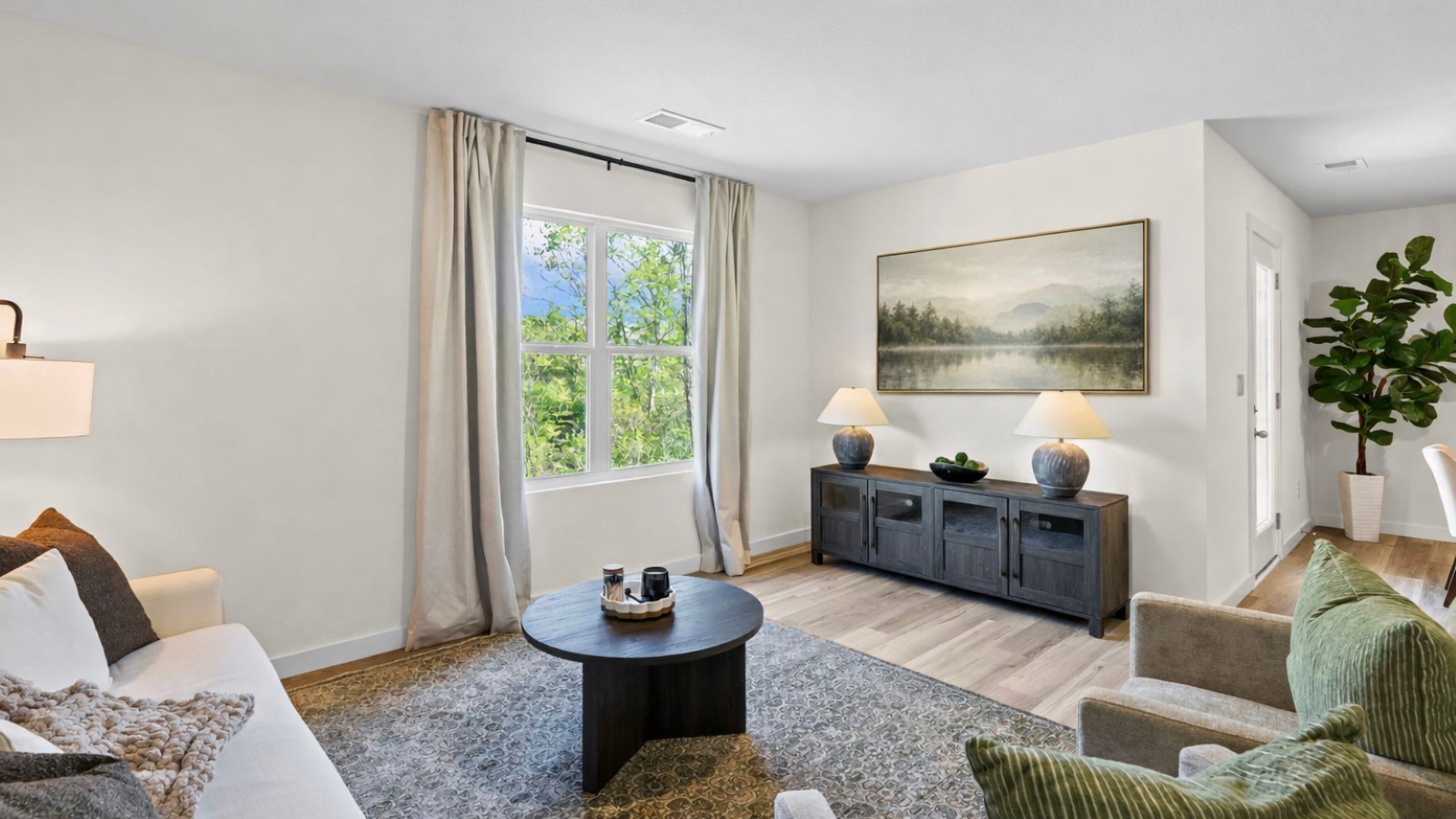 living room with large double window