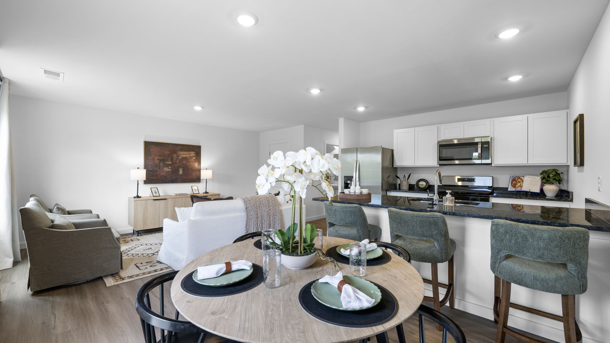 kitchen overlooking dining area
