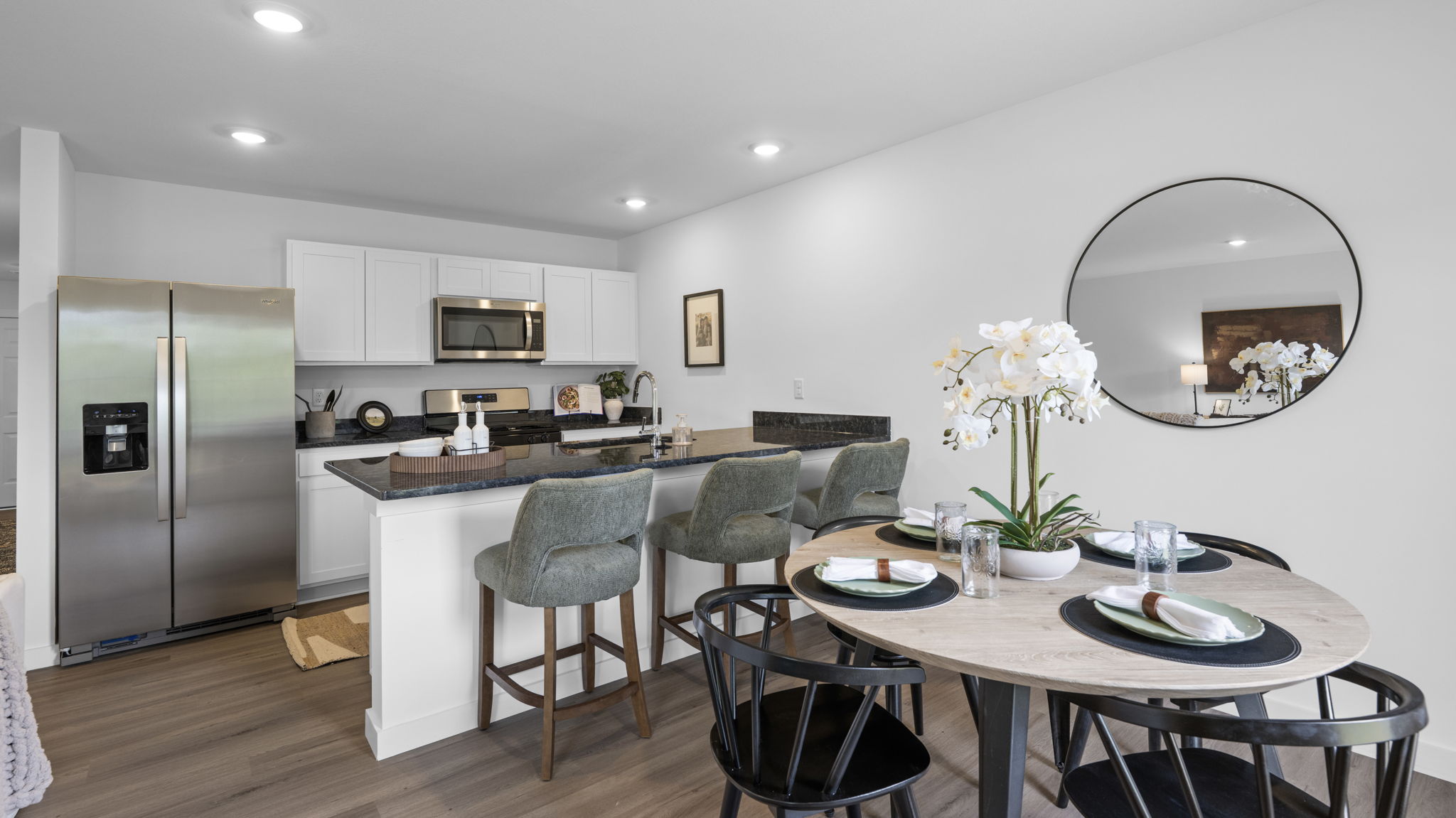 kitchen overlooking the dining area