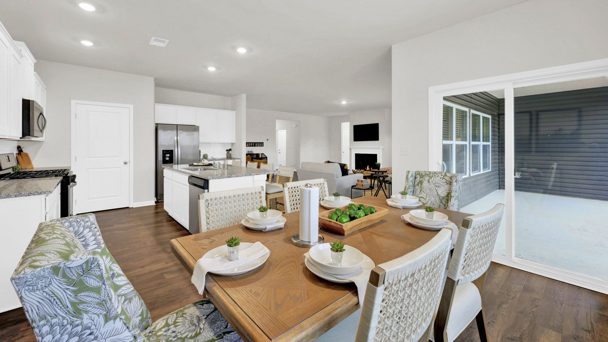 open concept dining with double window