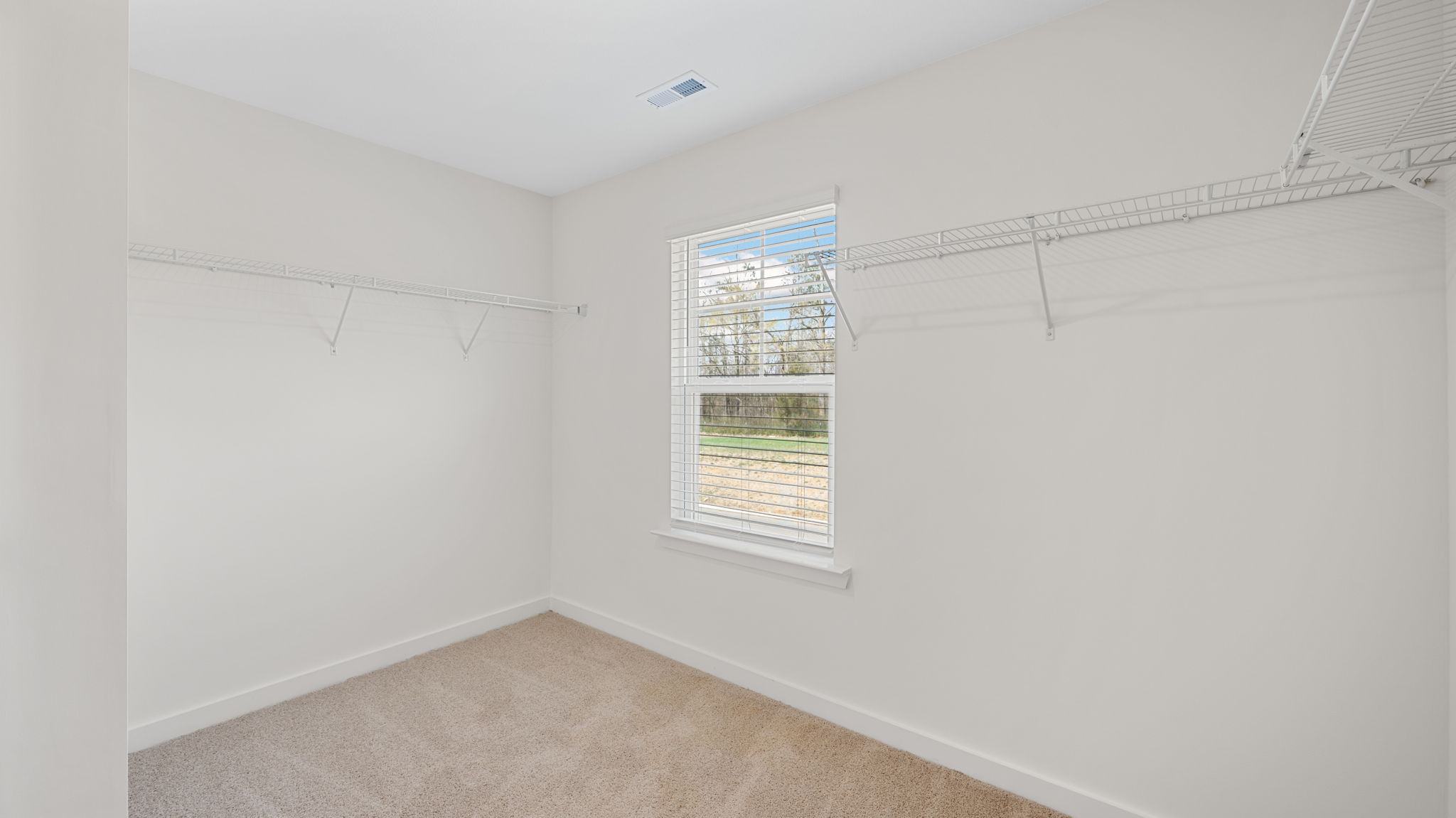 closet with shelving and window