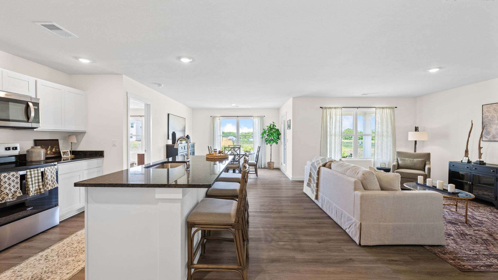 open concept kitchen and living room
