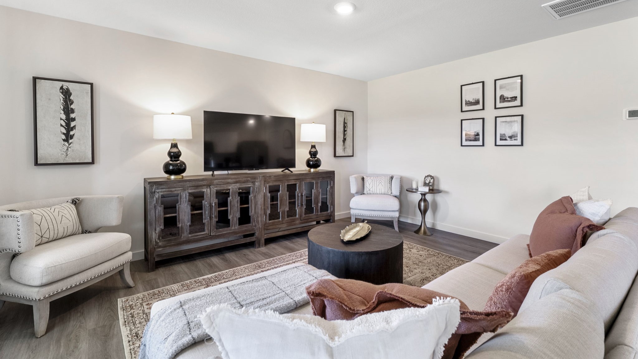 open concept living room with double window